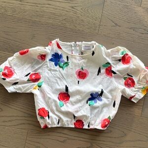 Vintage 80s Floral Crop Top - White with Red and Blue Accents